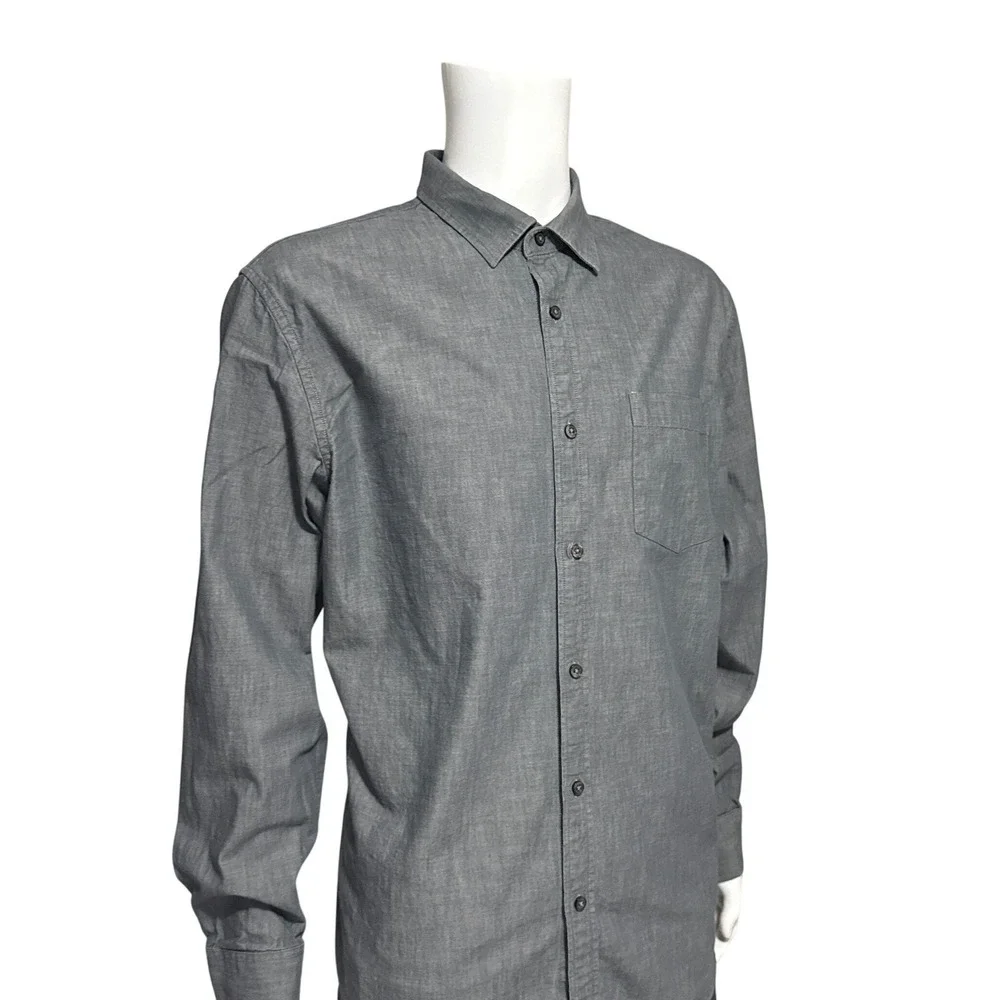 Banana Republic Mens Standard Fit Grey Chambray Button Down Shirt Long Sleeve XL